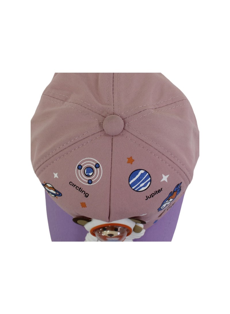 Fancy Girls Cotton Cap – Dusty Pink with Space Design - Image 3