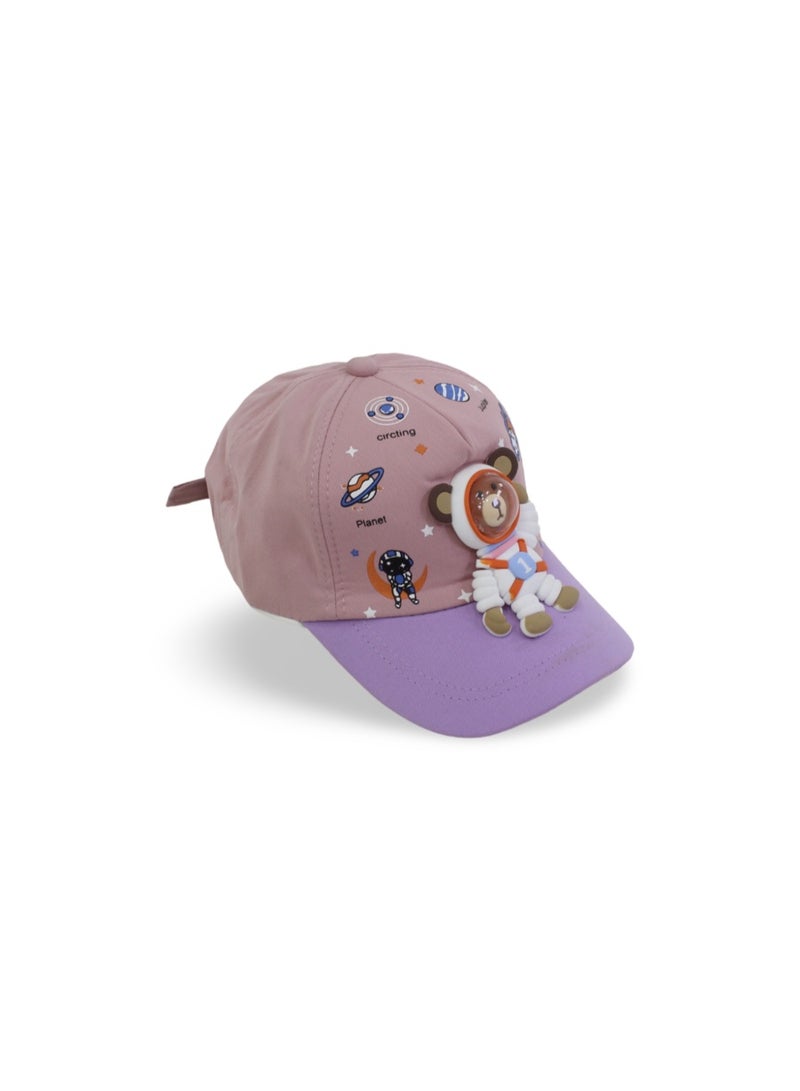 Fancy Girls Cotton Cap – Dusty Pink with Space Design - Image 1