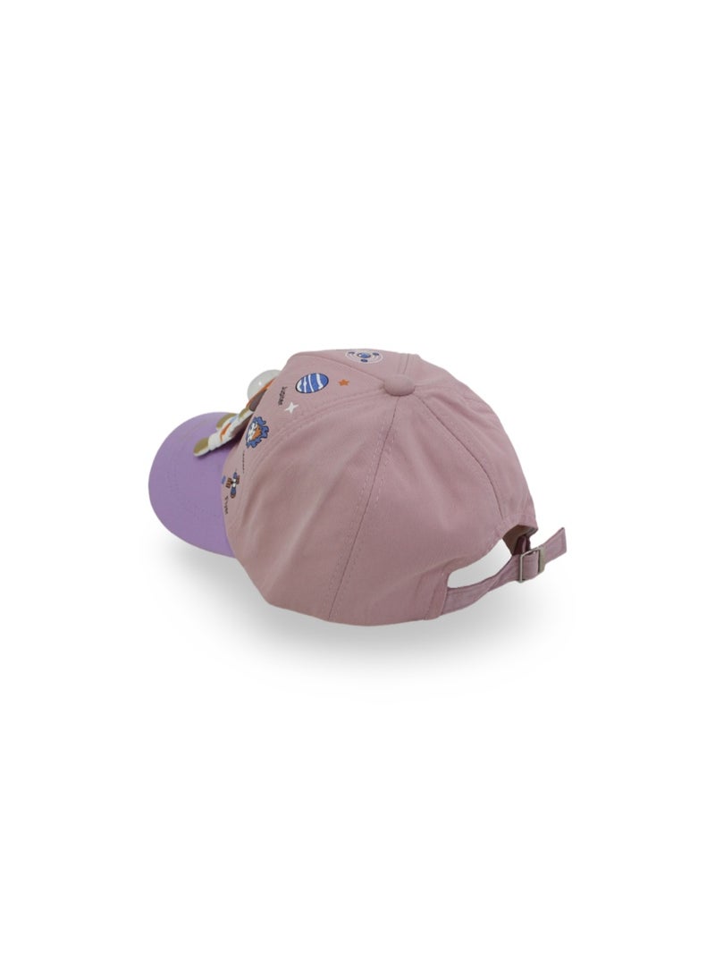 Fancy Girls Cotton Cap – Dusty Pink with Space Design - Image 2