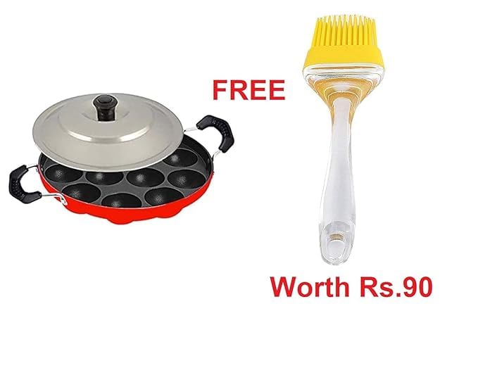 Vipron Appam Maker Non Stick Appam Patra, Appe Pan, Paniyaram Pan 12 Cavity with Stainless Steel Lid and Silicon Brush - Image 2