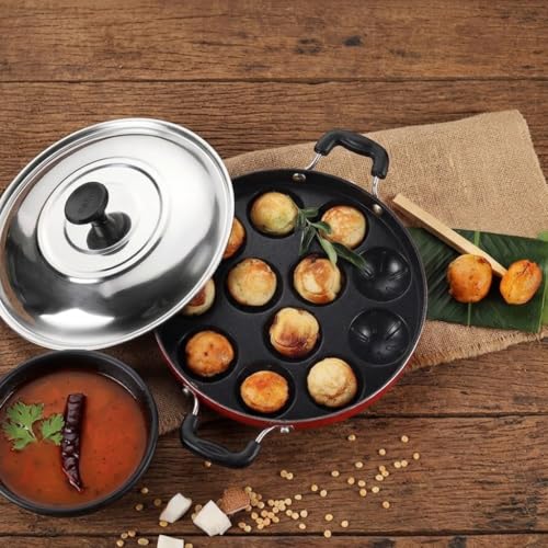 Vipron Appam Maker Non Stick Appam Patra, Appe Pan, Paniyaram Pan 12 Cavity with Stainless Steel Lid and Silicon Brush - Image 4