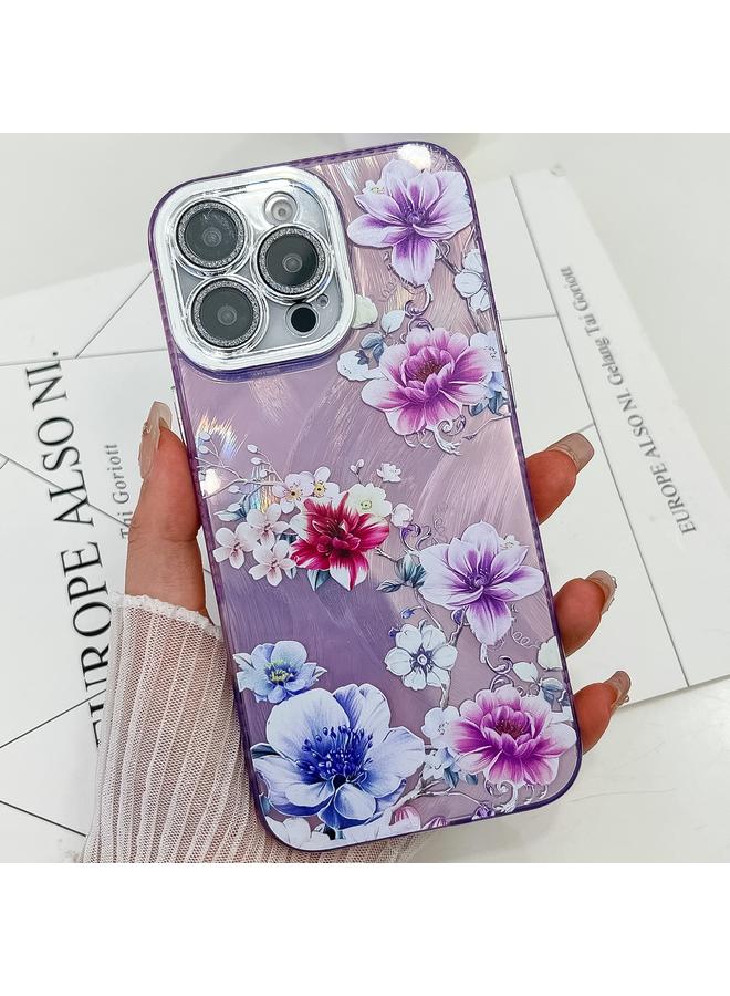 اس-توب جراب لهاتف iPhone 13 Pro مصنوع من مادة TPU بتصميم زهور ونباتات مطلية بالكهرباء - Image 1