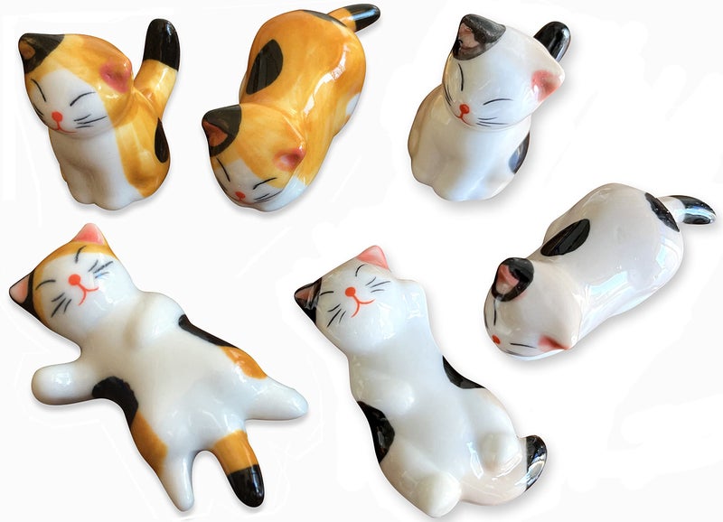 MIUFA Ceramic Cute Cat Chopsticks Rest Dinner Spoon Stand Knife Fork Holder (Set of 6PCS) - Image 1