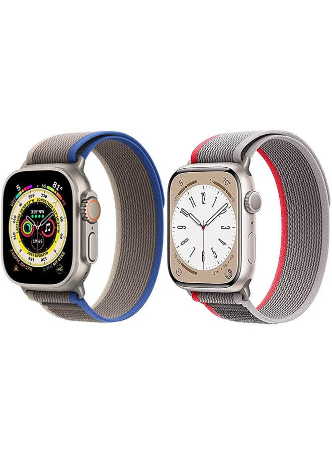 YOMNA (Pack of 2)YOMNA Trail Loop Compatible with Apple Watch Band 49/45/44/42mm, Nylon Weave Sport Loop Men Women Adjustable Pull Tab Strap for Apple Watch Ultra iWatch All Series-(Red/Blue)  - Image 1