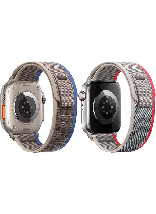 YOMNA (Pack of 2)YOMNA Trail Loop Compatible with Apple Watch Band 49/45/44/42mm, Nylon Weave Sport Loop Men Women Adjustable Pull Tab Strap for Apple Watch Ultra iWatch All Series-(Red/Blue)  - Image 2