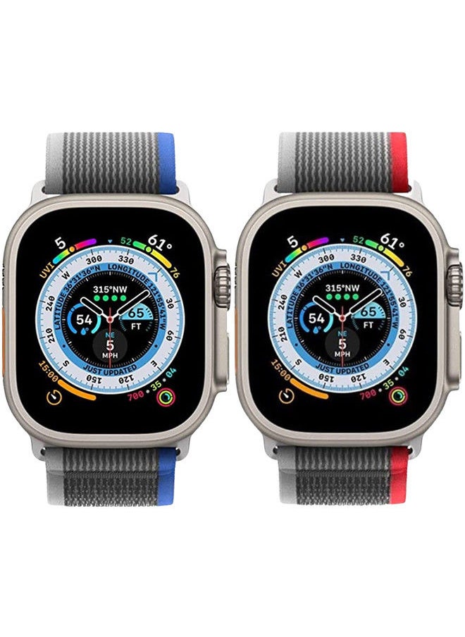 YOMNA (Pack of 2)YOMNA Trail Loop Compatible with Apple Watch Band 49/45/44/42mm, Nylon Weave Sport Loop Men Women Adjustable Pull Tab Strap for Apple Watch Ultra iWatch All Series-(Red/Blue)  - Image 3