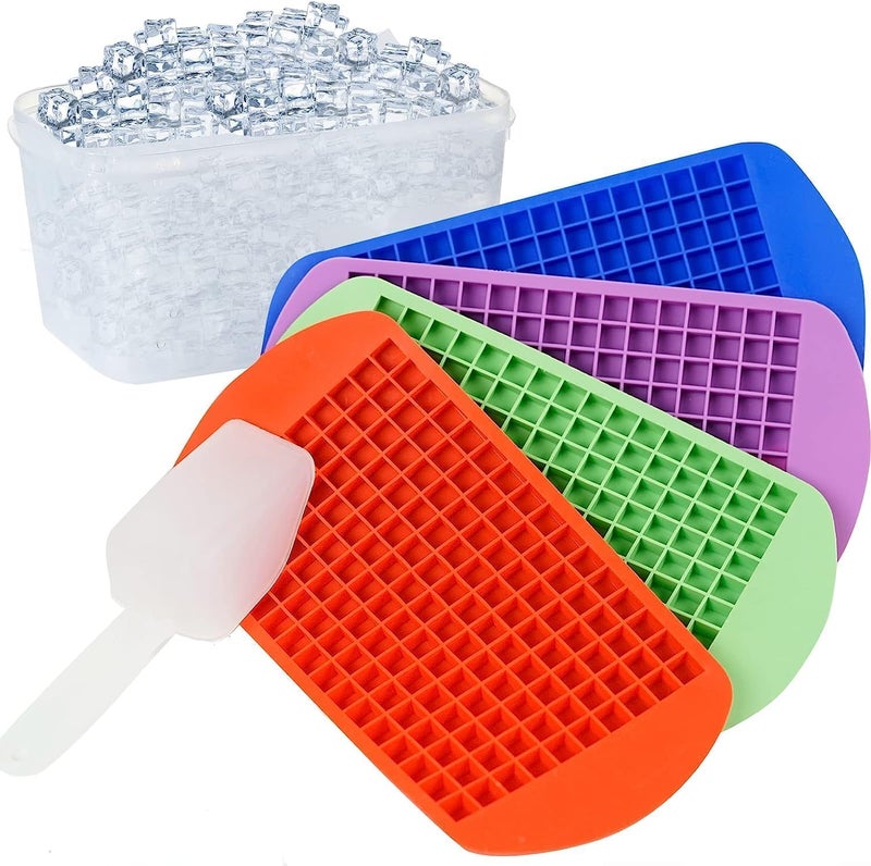 LUSHYUM Mini Ice Cube Trays for Freezer with Bin and Scoop, 4 Pack 640 Small Nugget Ice Cube Tray Silicone BPA Free, Tiny Crushed Ice cubes Maker Molds for Chilling Coffee Juice Cocktail Whisky Boba - Image 1