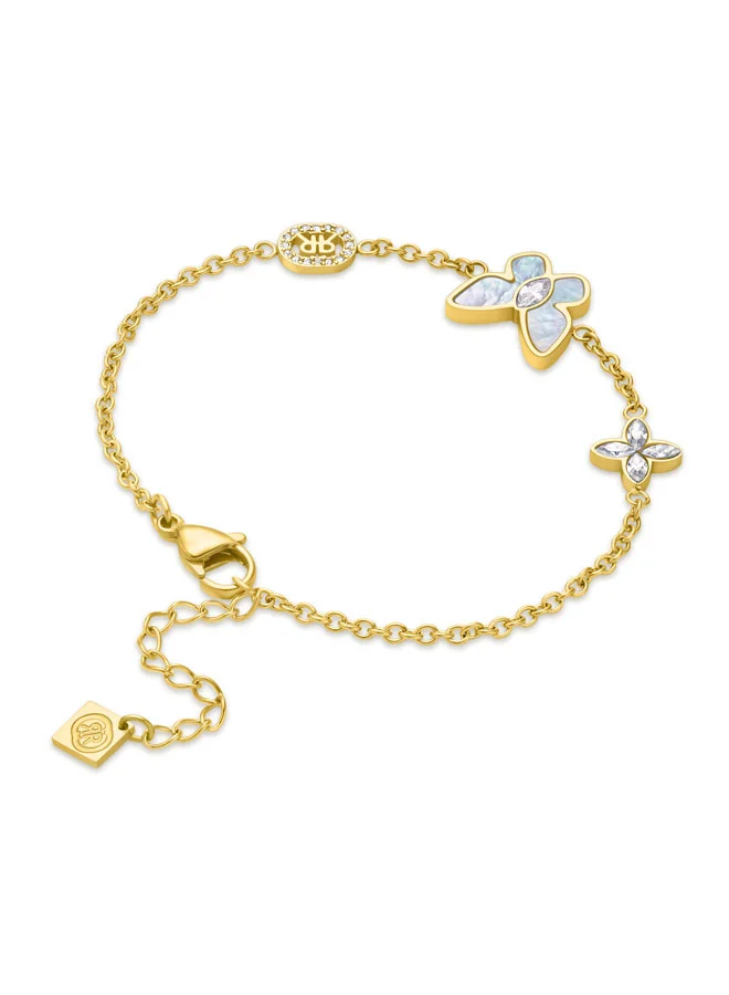 CERRUTI 1881 Mariposa Butterfly Bracelet for Women Blue Mother of Pearl and Crystal Accents Gold Details