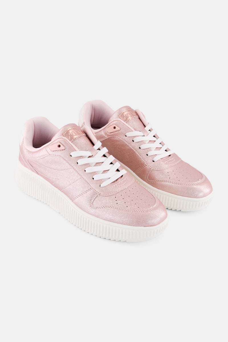 XOXO Women Brand Logo Lace Up Casual Shoes, Pink - Image 1