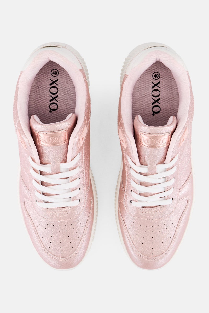 XOXO Women Brand Logo Lace Up Casual Shoes, Pink - Image 2