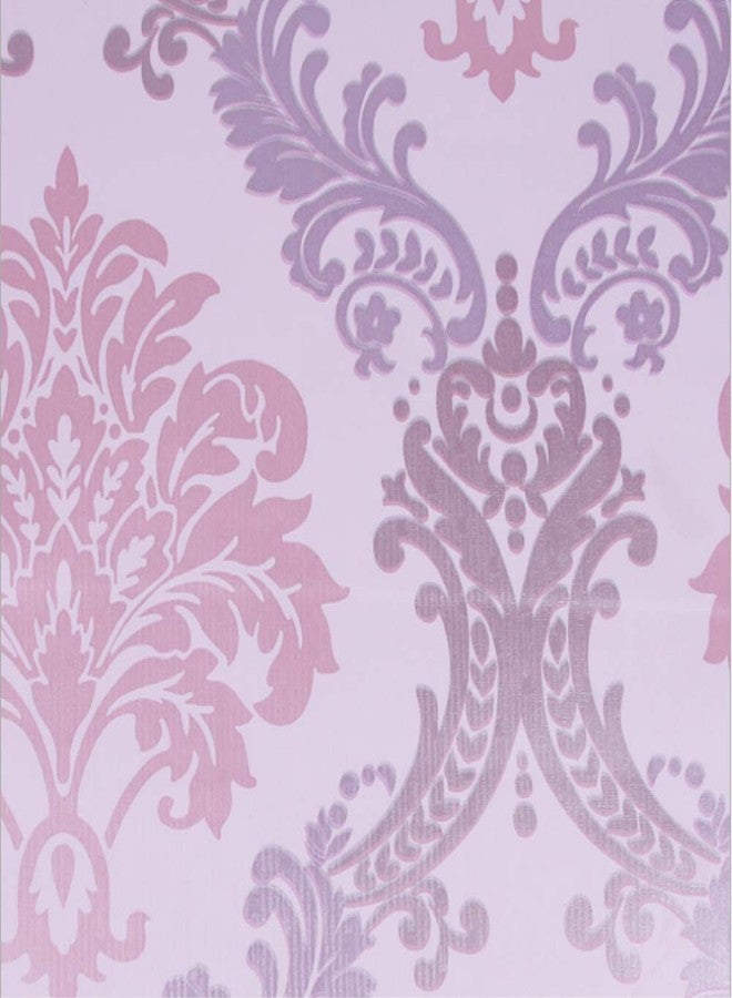 Teemall 17.7x118 Inch Self Adhesive Purple Damask Removable Shelf Liner Cabinet Sticker - Image 2