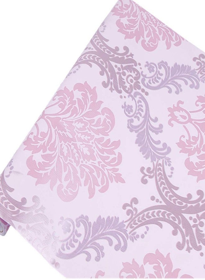 Teemall 17.7x118 Inch Self Adhesive Purple Damask Removable Shelf Liner Cabinet Sticker - Image 1