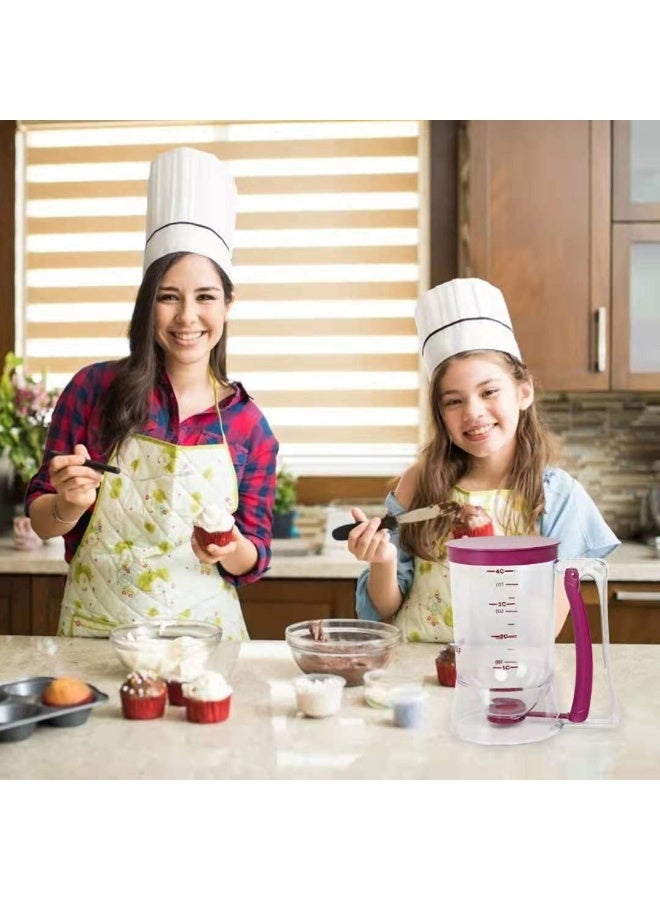 موزع عجينة الفطائر - موزع عجينة سعة 4 أكواب بمقبض ضغط وعلامات قياس للفطائر والوافل والمافن والكريب والكب كيك - أداة خبز (BD-LL-01) - Image 2