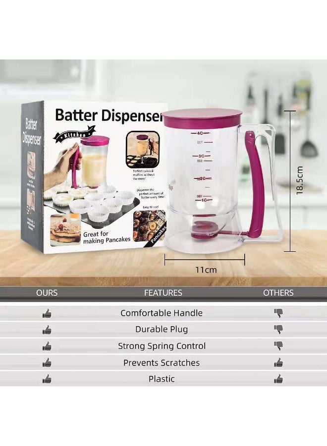 موزع عجينة الفطائر - موزع عجينة سعة 4 أكواب بمقبض ضغط وعلامات قياس للفطائر والوافل والمافن والكريب والكب كيك - أداة خبز (BD-LL-01) - Image 3