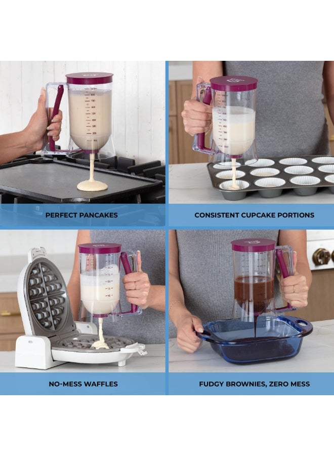 موزع عجينة الفطائر - موزع عجينة سعة 4 أكواب بمقبض ضغط وعلامات قياس للفطائر والوافل والمافن والكريب والكب كيك - أداة خبز (BD-LL-01) - Image 4