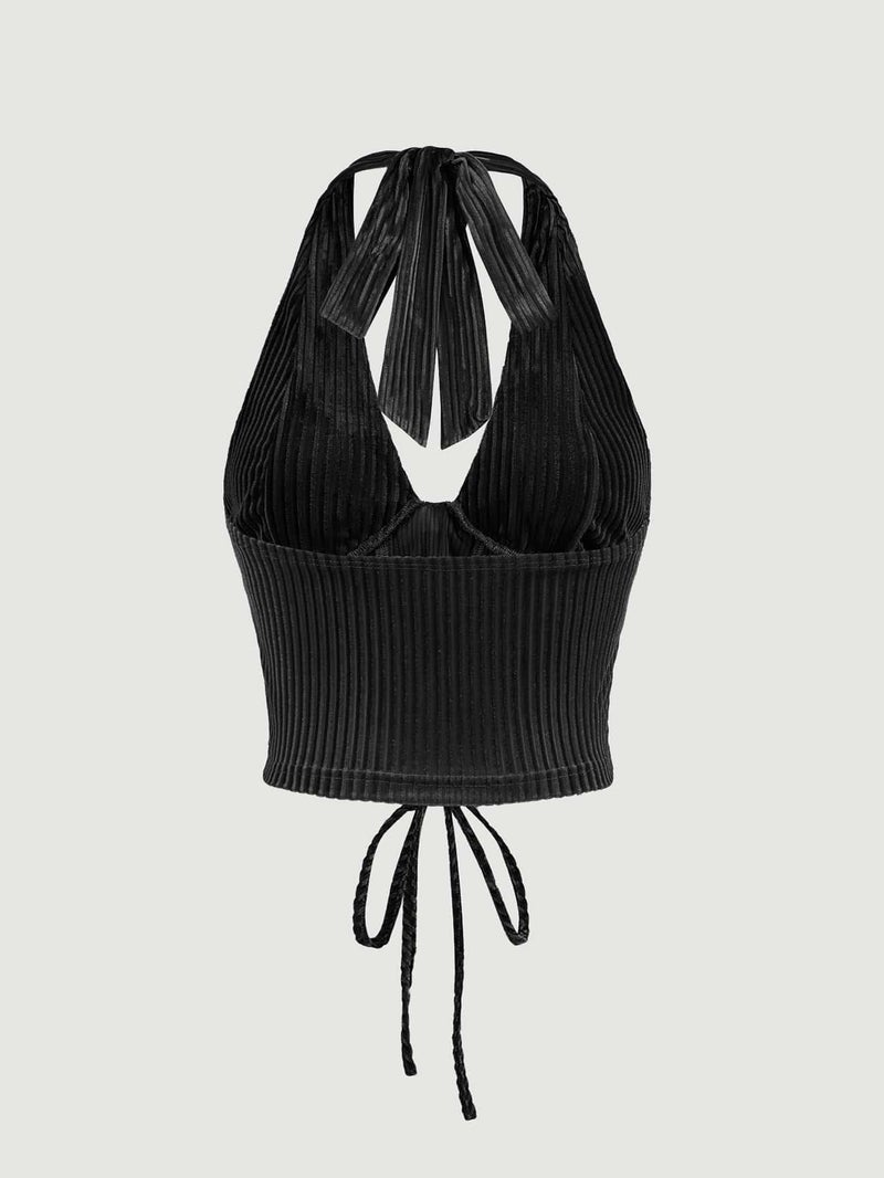 Verdusa Women's 2026 Going Out Halter Corset Top Lace Up Open Back Crop Tops Concert Cowgirl Outfits Black Medium - Image 4