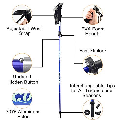 covacure Trekking Poles Collapsible Hiking - Aluminum Alloy 7075 Sticks with Quick Lock System, Telescopic, Collapsible, Ultralight for Hiking, Camping Blue Short (100-120cm) - Image 3