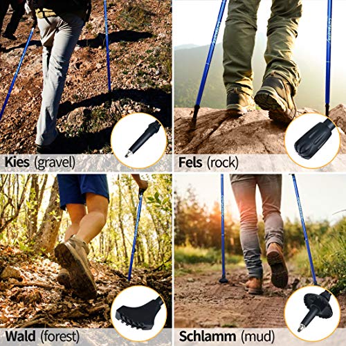 covacure Trekking Poles Collapsible Hiking - Aluminum Alloy 7075 Sticks with Quick Lock System, Telescopic, Collapsible, Ultralight for Hiking, Camping Blue Short (100-120cm) - Image 5