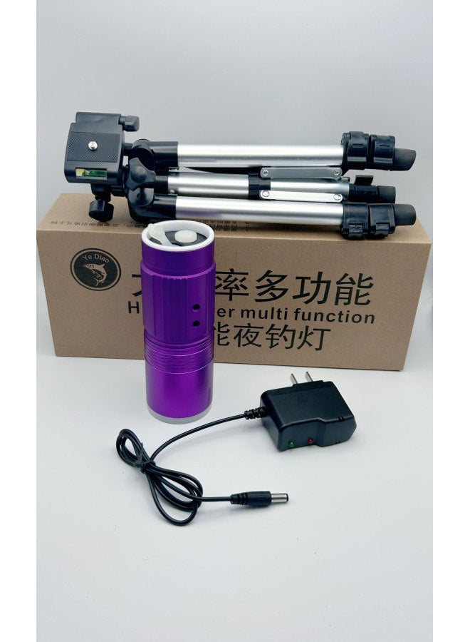High-power Fishing Lights Blue And White Strong Light Super Bright Night Fishing Lights Available Bracket Fishing Special Purple Light Focusing-Color:Four Light Sources Come Standard With 58CM Tripod Holder: Strong Light Endurance For More Than 8 Hours  - Image 1