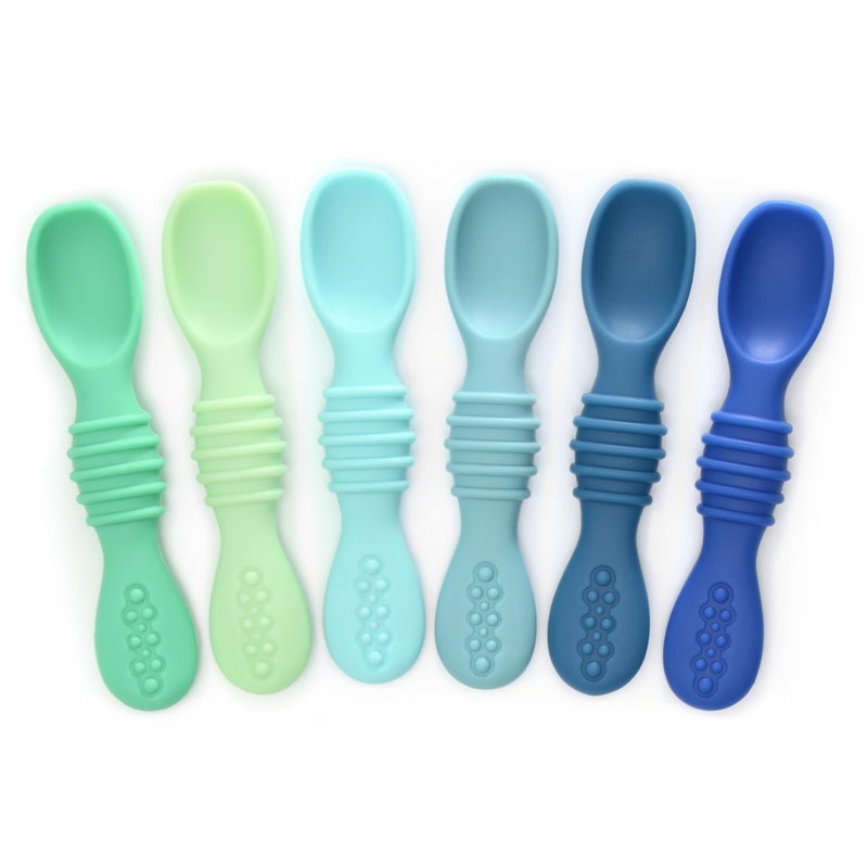 PrimaStella Silicone Chew Spoon Set for Babies and Toddlers Safety Tested BPA Free Microwave Dishwasher and Freezer Safe Seaside Palette