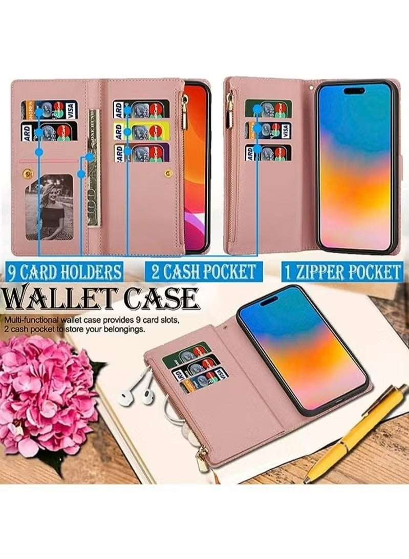 X-level iPhone 15 Plus Wallet Case Cover For Women Luxury Bling Diamond Card Phone Holder Wrist Strap PU Leather Slots Shockproof Protective Back Cover Accessory For iPhone 15 Plus  - Image 3