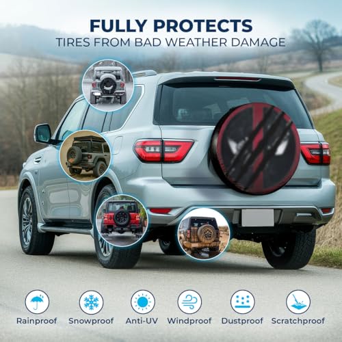 GENANY Clawed Hero Size 14 Premium PVC Leather Spare Tire Cover, Universal Fit for RV Jeep Camper Trailer, Dustproof, Waterproof Jeep Tire Cover with No Camera Hole, Spring Car Decor - Image 3