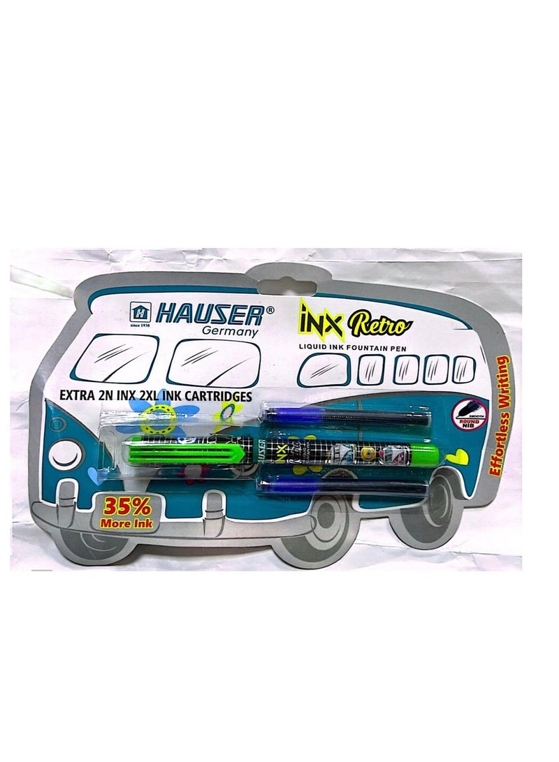 HAUSER Inx Retro Fountain Pen With Liquid 2 Extra Ink Cartridges Assorted Color - Image 1
