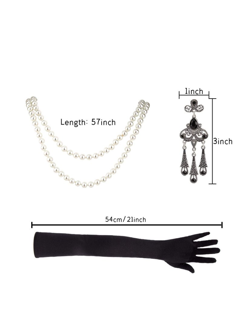 SYOSI 5pcs 1920s Flapper Accessories 20s Gatsby Costume Accessories Set for Women Headband Earrings Pearl Necklace Gloves  - Image 3