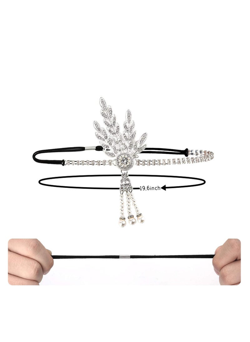 SYOSI 5pcs 1920s Flapper Accessories 20s Gatsby Costume Accessories Set for Women Headband Earrings Pearl Necklace Gloves  - Image 5