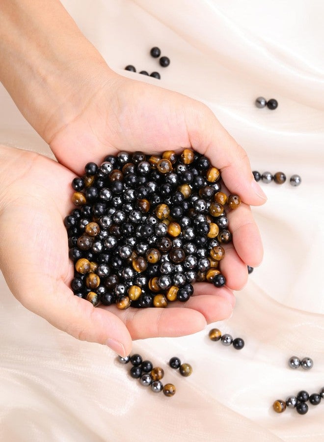 Jovivi 100pcs 8mm Round Stone Beads Mixed - Tiger Eye, Obsidian, Hematite - Polished - Genuine - For Jewelry Making & Crafting - Image 3