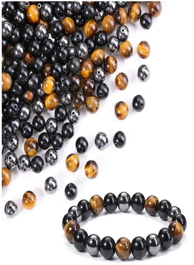 Jovivi 100pcs 8mm Round Stone Beads Mixed - Tiger Eye, Obsidian, Hematite - Polished - Genuine - For Jewelry Making & Crafting - Image 1