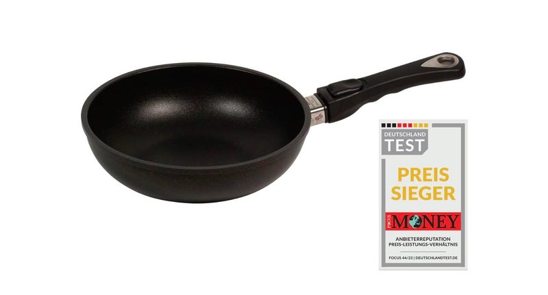 AMT Gastroguss AMZNI624Z20B Saute Pan Diameter 24 cm Height 6 cm Removable Handle Cast Aluminium Lotan NonStick Coating for Grease Roasting Suitable for Induction Cookers