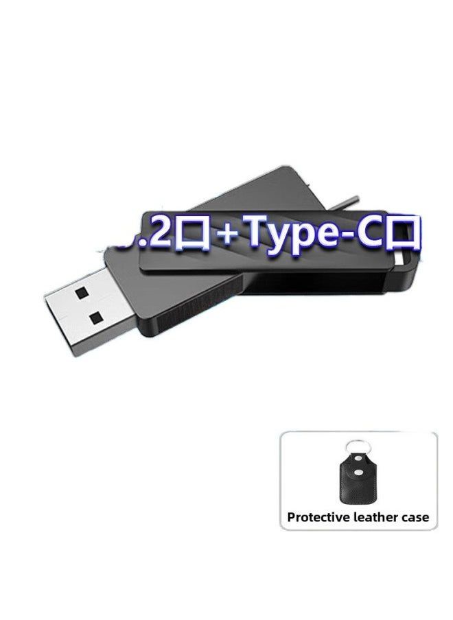1TB Solid-state U Disk Type-c Mobile Phone Computer Dual-purpose Dual-interface USB 1000 MB/S High-speed Mobile Phone Computer-Capacity:Dual Port [1050mb/s] Gigabit Optical Speed Transmission-Interface:Metal Solid U Disk [128g] + Special Protective Leather Case