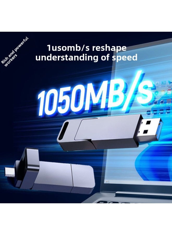 1TB Solid-state U Disk Type-c Mobile Phone Computer Dual-purpose Dual-interface USB 1000 MB/S High-speed Mobile Phone Computer-Capacity:Dual Port [1050mb/s] Gigabit Optical Speed Transmission-Interface:Metal Solid U Disk [128g] + Special Protective Leather Case