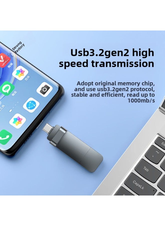 1TB Solid-state U Disk Type-c Mobile Phone Computer Dual-purpose Dual-interface USB 1000 MB/S High-speed Mobile Phone Computer-Capacity:Dual Port [1050mb/s] Gigabit Optical Speed Transmission-Interface:Metal Solid U Disk [128g] + Special Protective Leather Case