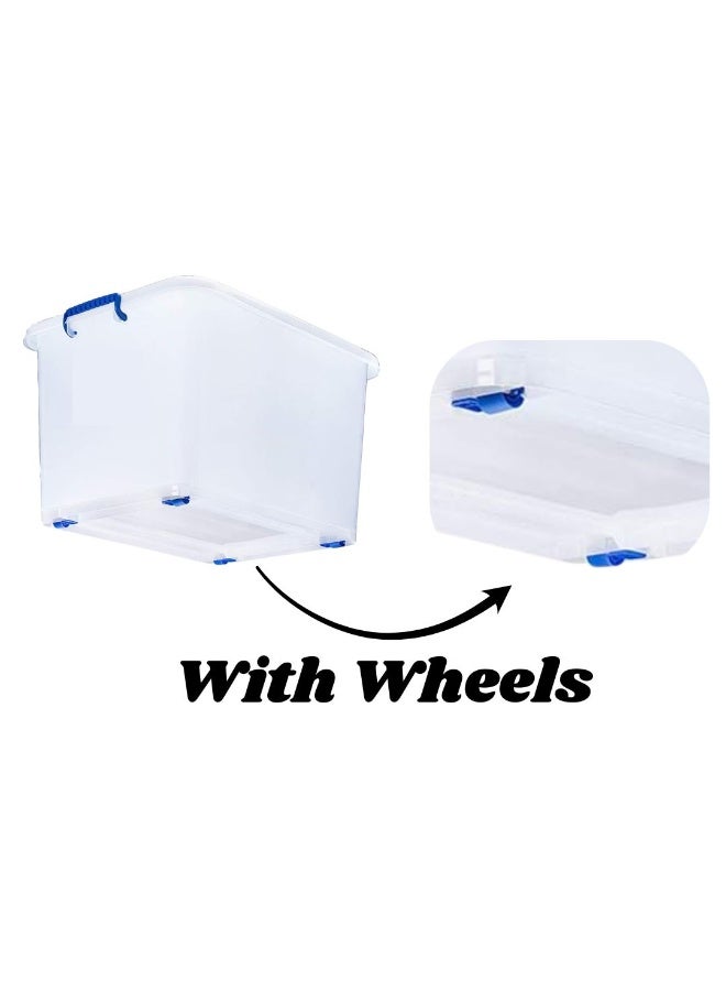 HIWARE Plastic Storage Box 30 Ltr 3 Pcs Set With Lockable Lid And Wheels | Clear Plastic Storage Boxes With Lids | Transparent Organizer For Clothes, Toys, Tools, Arts And Crafts | Home Storage ( SET OF 3 ) - Image 3