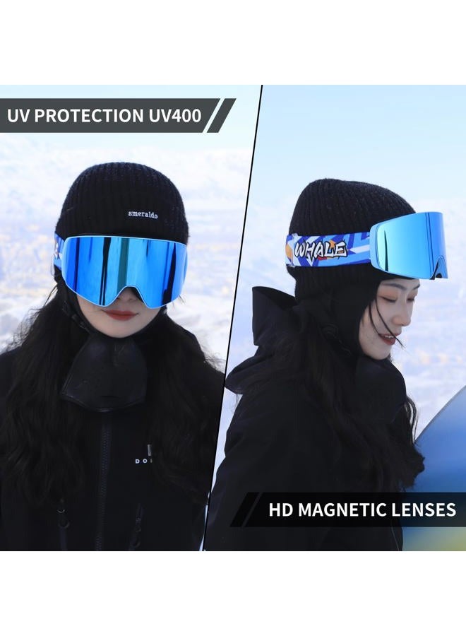 Whale Professional Ski Goggles With A Frameless, Interchangeable Lens Design, Anti-Fog And UV400Protection, Suitable For Both Men And Women(Blue electroplating) - Image 5