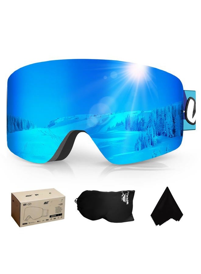 Whale Professional Ski Goggles With A Frameless, Interchangeable Lens Design, Anti-Fog And UV400Protection, Suitable For Both Men And Women(Blue electroplating) - Image 1