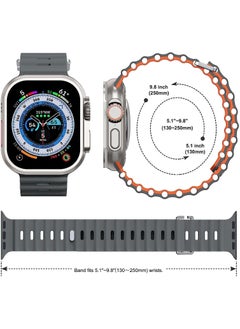 Color Fans Soft Silicone Ocean Sports Strap Compatible Apple Watch 41mm 40mm 38mm for Men Women, Adjustible Watch Band for Apple Watch SE/Series 9/8/7/6/5/4/3/2/1 - Gray/Orange  - Image 5