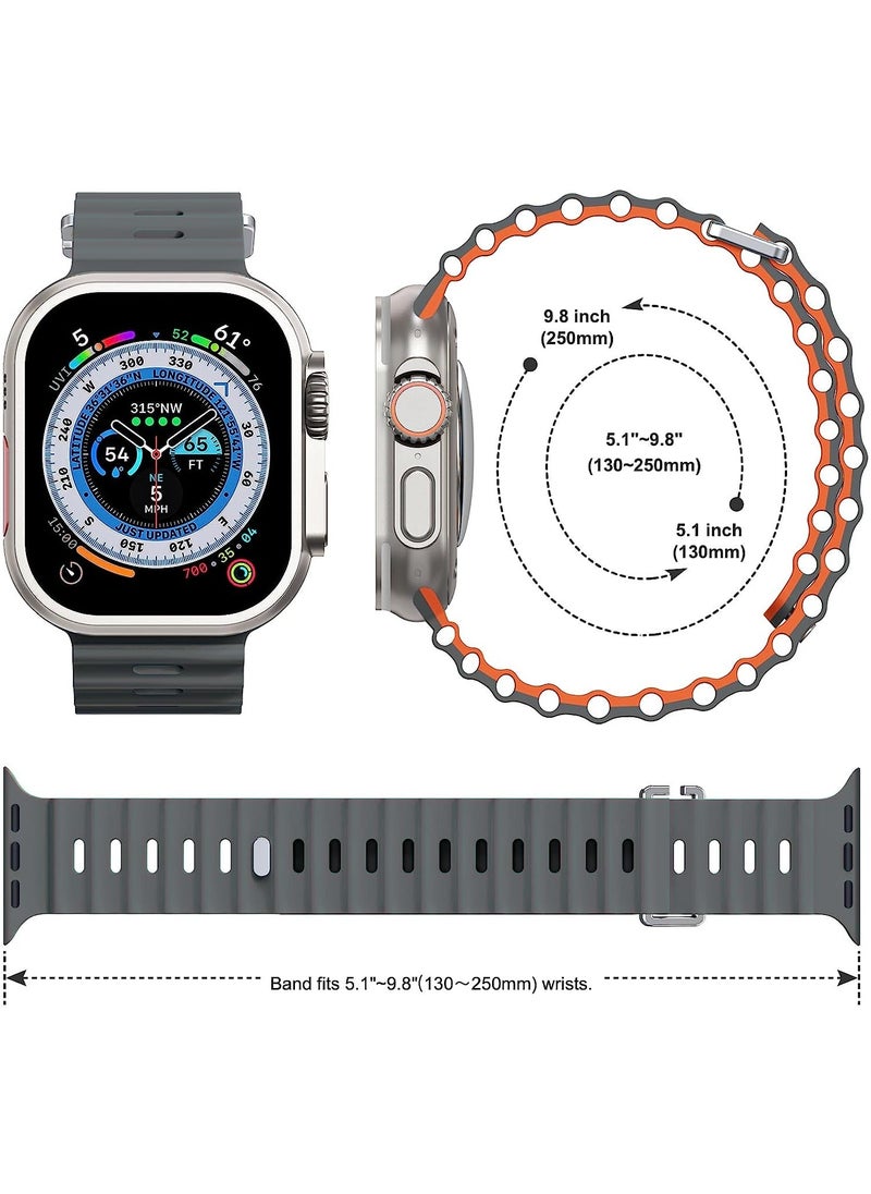 Color Fans - Soft Silicone Ocean Sports Strap Compatible Apple Watch 41mm 40mm 38mm for Men Women, Adjustible Watch Band for Apple Watch SE/Series 9/8/7/6/5/4/3/2/1 - Gray/Orange - Image 1