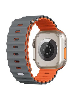 Color Fans Soft Silicone Ocean Sports Strap Compatible Apple Watch 41mm 40mm 38mm for Men Women, Adjustible Watch Band for Apple Watch SE/Series 9/8/7/6/5/4/3/2/1 - Gray/Orange  - Image 2