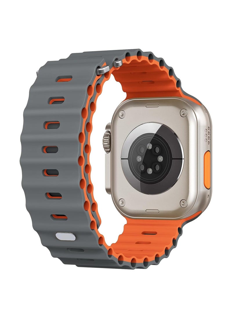 Color Fans - Soft Silicone Ocean Sports Strap Compatible Apple Watch 41mm 40mm 38mm for Men Women, Adjustible Watch Band for Apple Watch SE/Series 9/8/7/6/5/4/3/2/1 - Gray/Orange - Image 1