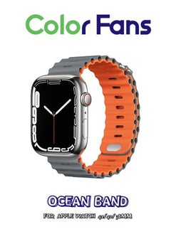 Soft Silicone Ocean Sports Strap Compatible Apple Watch 41mm 40mm 38mm for Men Women, Adjustible Watch Band for Apple Watch SE/Series 9/8/7/6/5/4/3/2/1 - Gray/Orange