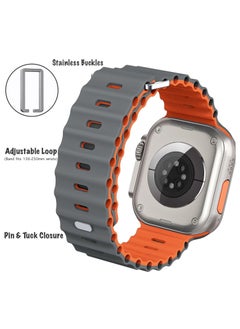 Color Fans Soft Silicone Ocean Sports Strap Compatible Apple Watch 41mm 40mm 38mm for Men Women, Adjustible Watch Band for Apple Watch SE/Series 9/8/7/6/5/4/3/2/1 - Gray/Orange  - Image 4