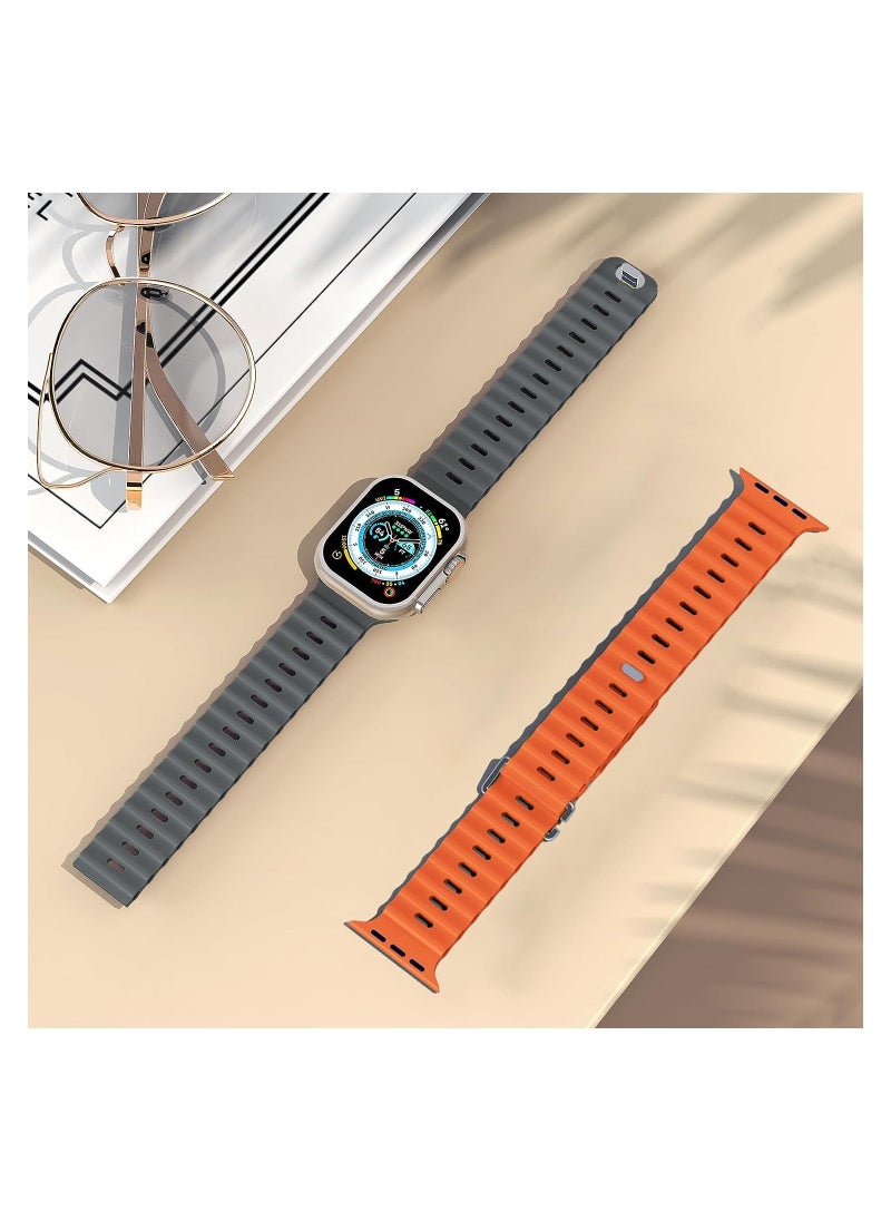 Color Fans - Soft Silicone Ocean Sports Strap Compatible Apple Watch 41mm 40mm 38mm for Men Women, Adjustible Watch Band for Apple Watch SE/Series 9/8/7/6/5/4/3/2/1 - Gray/Orange - Image 1