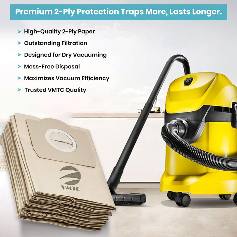 VMTC Paper Dust Bags Set of 5 - for Karchre Vacuum Cleaner WD3, WD3 P, MV3 & WD 3.200. - Image 4
