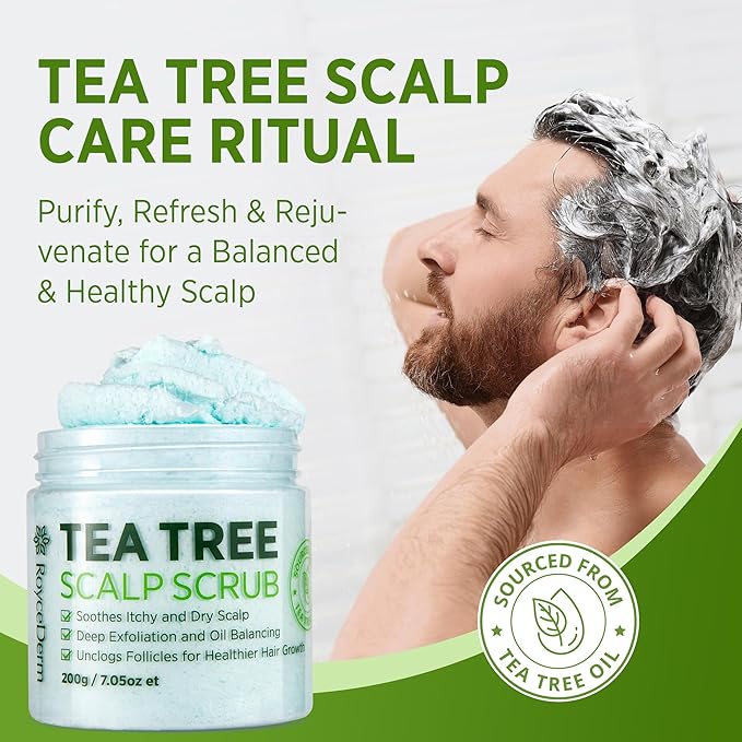 Roycederm Tea Tree Scalp Scrub Soothing Hair Scalp Care for Itchy Dry Flaky Scalp Dandruff Exfoliating Hydrating with Tea Tree Oil for Women Men