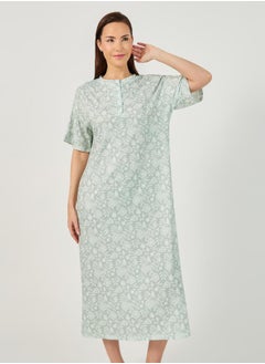 Styli All-Over Floral Print Drop Shoulder Sleep T-Shirt Dress  - Image 3