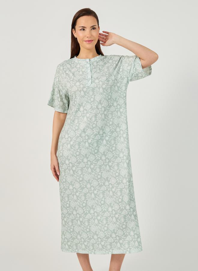 Styli All-Over Floral Print Drop Shoulder Sleep T-Shirt Dress  - Image 3