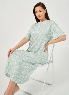 Styli All-Over Floral Print Drop Shoulder Sleep T-Shirt Dress  - Image 1